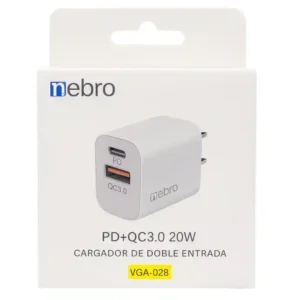 Cubo de Carga Doble Entrada USB y Tipo C