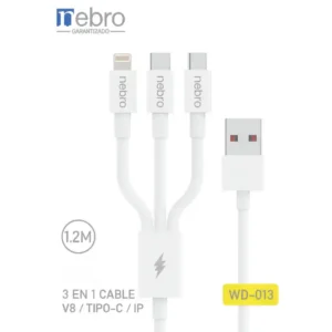 Cable de Carga Triple Salida V8 / Tipo C / Lightning