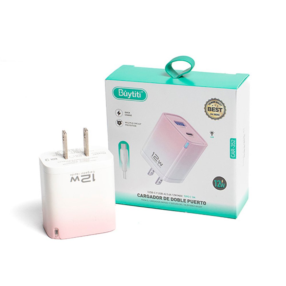 Cargador Alámbrico de 12W con Puerto USB y Tipo C