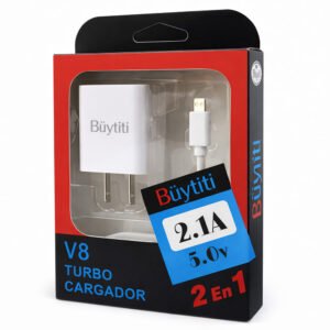 Combo Cubo Cargador con Cable Tipo V8 y Puerto USB