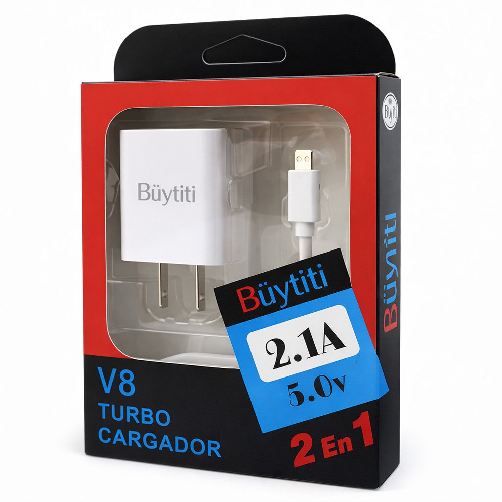 Combo Cubo Cargador con Cable Tipo V8 y Puerto USB