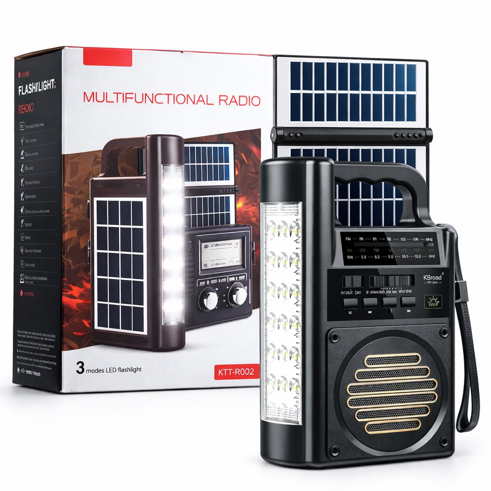 (KTF-2063) Bocina Bluetooth Radio FM/AM con Panel Solar y Linterna