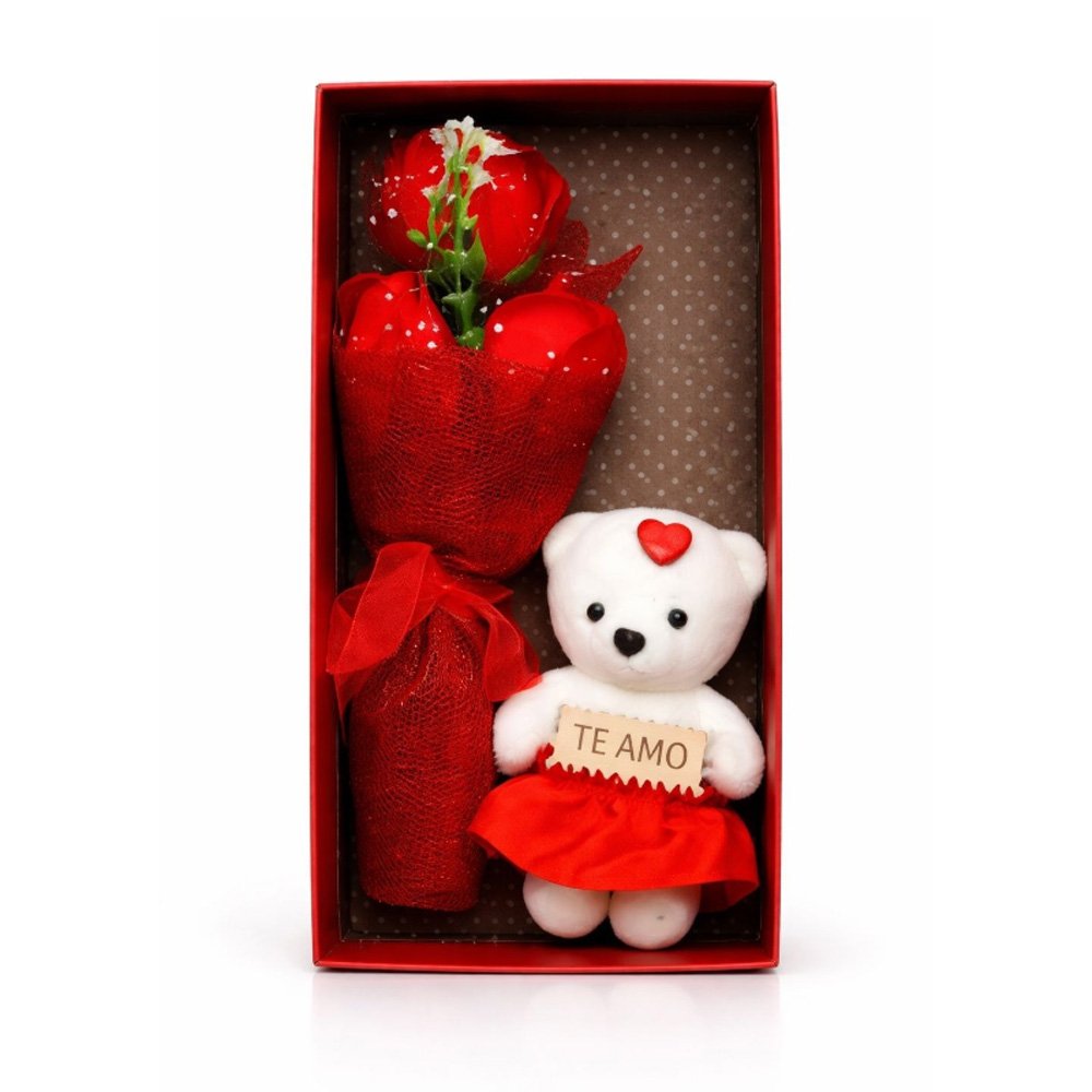 Cajita de Regalo con Ramo y Osito
